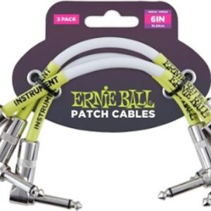 ERNIE BALL PATCH CABLE, ANGLE/ANGLE 3-PACK, WHITE 6"