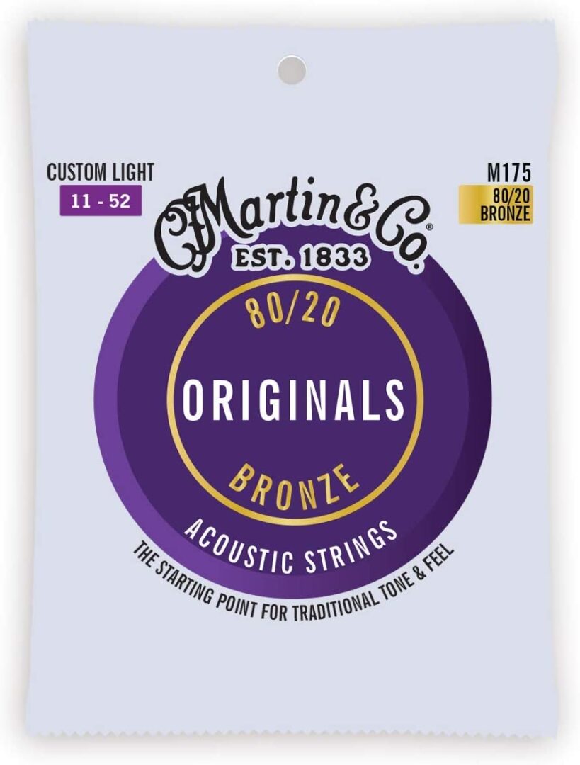 Martin Guitar Original Acoustic M175 (80/20 Bronze) - Custom Light Gauge Guitar Strings