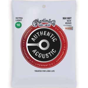Martin MA180T Authentic Acoustic Lifespan 80/20 Bronze Extra Light (12 String) Guitar Strings