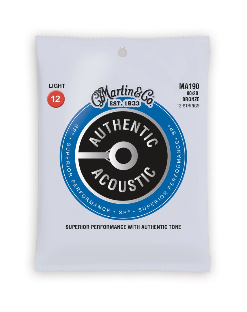 Martin MA190 Authentic Acoustic SP 80/20 Bronze Light (12 String) Guitar Strings
