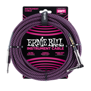 25' Braided Straight / Angle Instrument Cable - Black / Purple