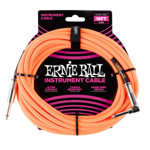 18' Braided Straight / Angle Instrument Cable - Neon Orange