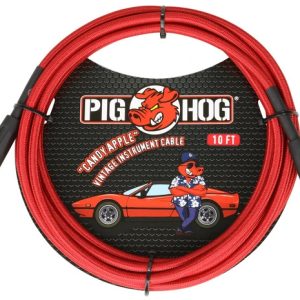 PIG HOG VINTAGE SERIES INSTRUMENT CABLE, 10FT, CANDY APPLE