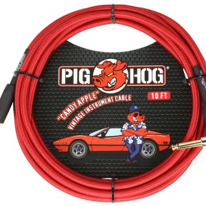 PIG HOG VINTAGE SERIES INSTRUMENT CABLE, 10FT, CANDY APPLE