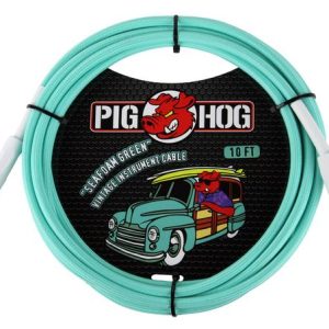 PIG HOG VINTAGE SERIES INSTRUMENT CABLE, 10FT, SEAFOAM GREEN