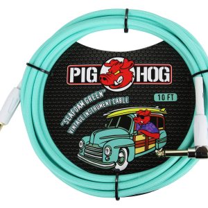 PIG HOG VINTAGE SERIES INSTRUMENT CABLE, 10FT, SEAFOAM GREEN