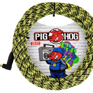 PIG HOG INSTRUMENT CABLE, 20FT RIGHT, YELLOW GRAFFITI