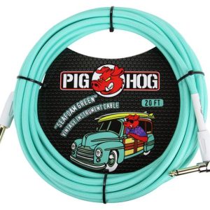 PIG HOG VINTAGE SERIES INSTRUMENT CABLE, 20FT, SEAFOAM GREEN