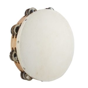 Tambourine, 10" w/ Skin Head, Double Row of Jingles